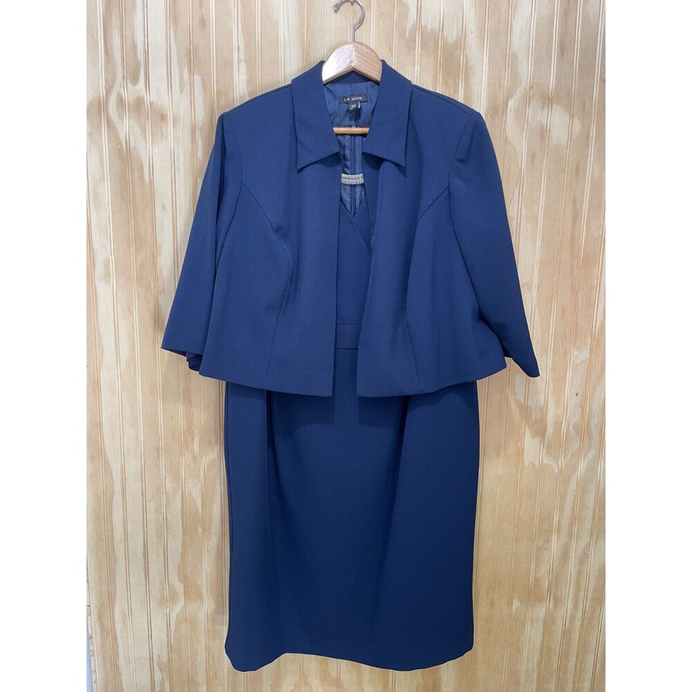 Le Bos classic dress cardigan career wear office business navy blue women 16W